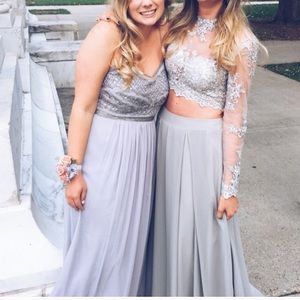 Silver two piece prom dress